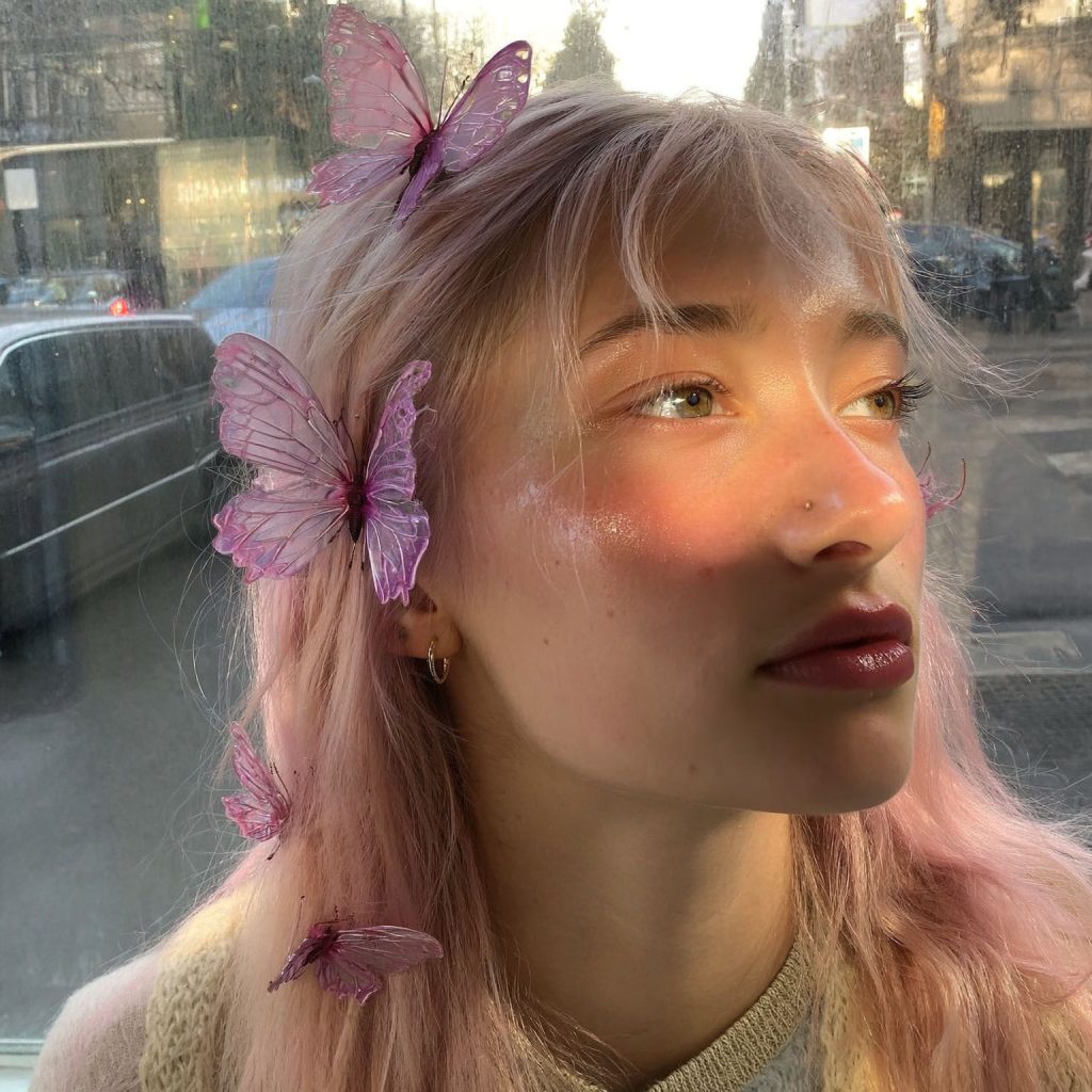 Whimsical Pink Hair With Butterfly Accessories | Pink Hair Girl PFPs